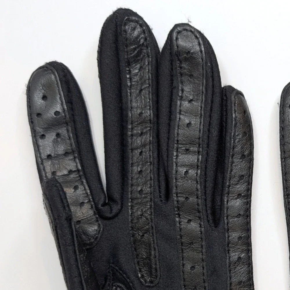 Isotoner Chevron Black Leather Trim Driving Gloves